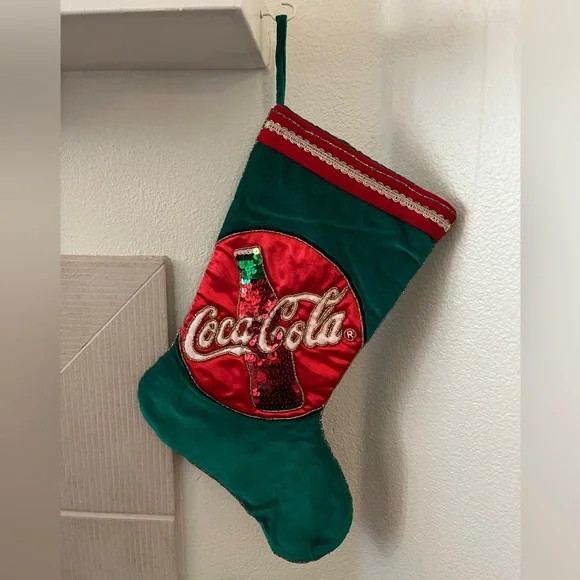 Coca-Cola vintage Christmas stocking. Red and green sequins and beaded trim - Picture 5 of 8